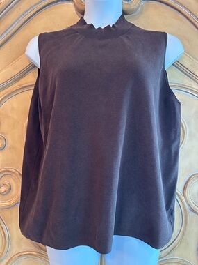 Sleeveless Mock Neck Sweater Tank Top in Chocolate Brown